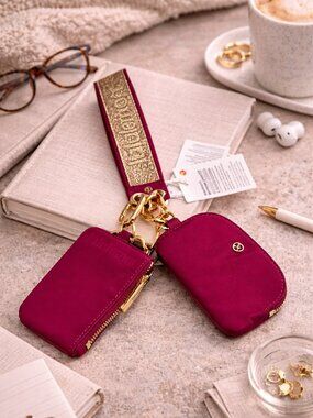 Lululemon Dual Pouch Wristlet Maroon Burnt Orange Gold LU9B02S NWT